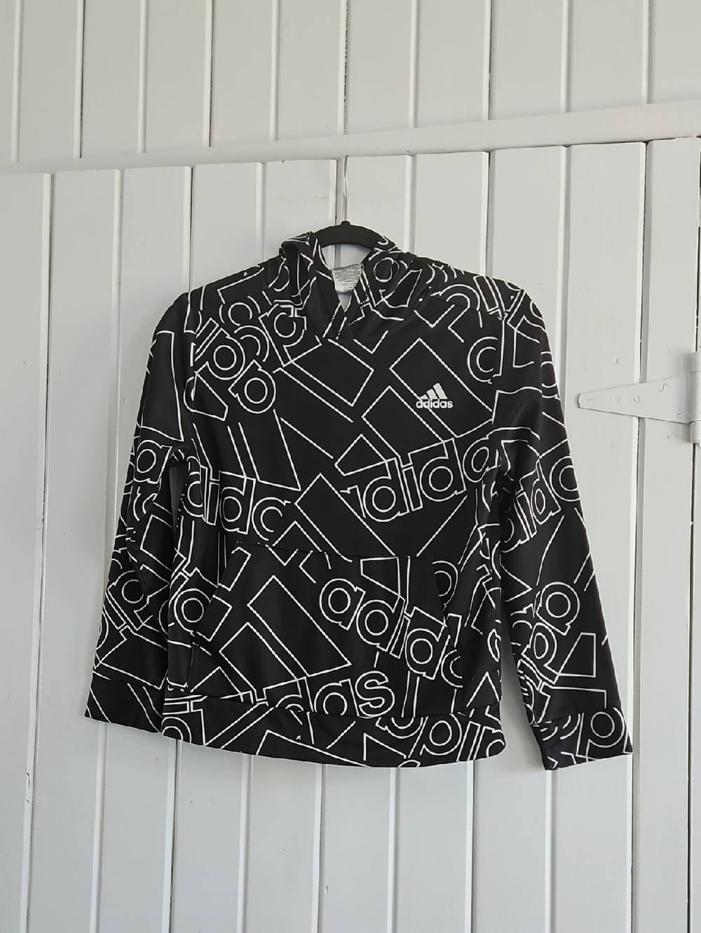 adidas Black Hoodie with White Logo Allover Print